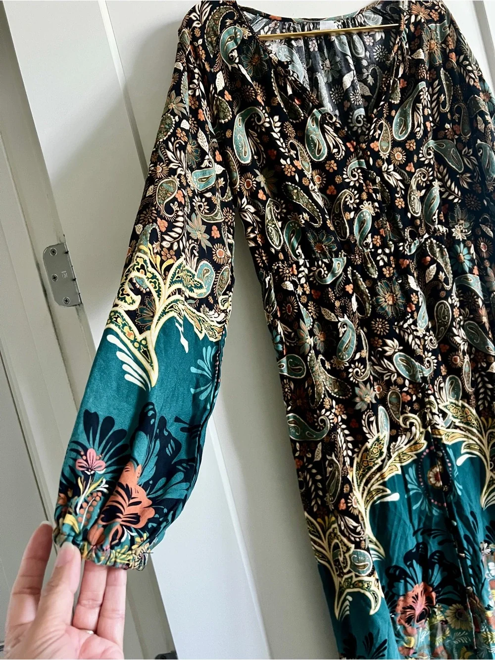 O’Neill Weslynn Boho Paisley Floral Maxi Dress Size Medium Teal Resort Dress - Picture 10 of 16